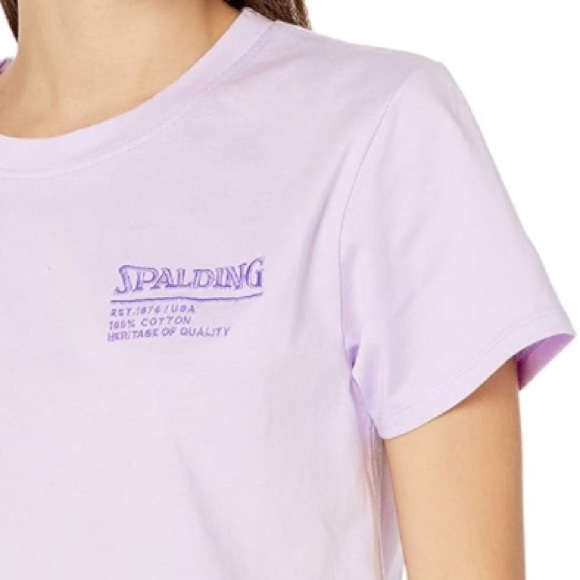 NWOT Spalding Women's Activewear Cotton Tee Script Print Lilac Purple T-Shirt XS - Picture 4 of 4